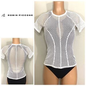 New. Robin piccone white lace short sleeve top. Retails $119. Small